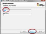 Enter your user information and company name in Outlook Data Connector Wizard