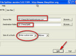 Enter source file, destination folder and chunk size information